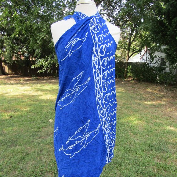 Blue Dolphin Print Beach Sarong Large Scarf Wrap Blue - Picture 2 of 5